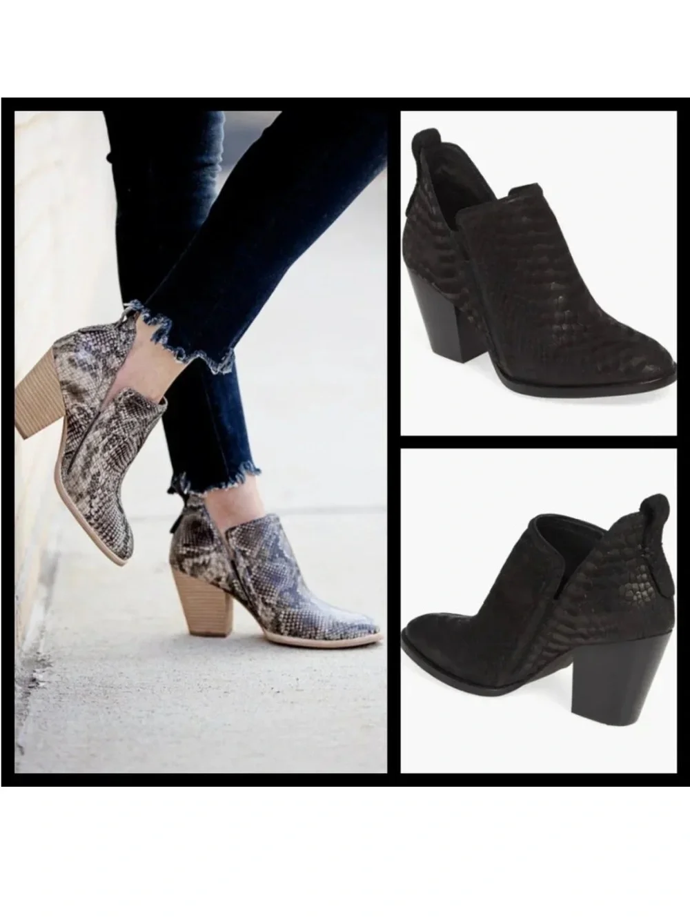 Jeffrey Campbell ROWLAN Snakeskin Embossed Ankle Boots in Black